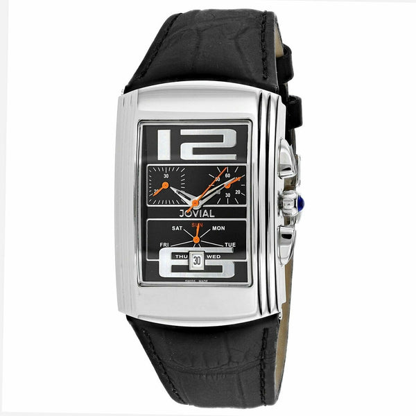 Jovial Men's 08003-GSLC-04 Classic Chronograph Black Leather Watch