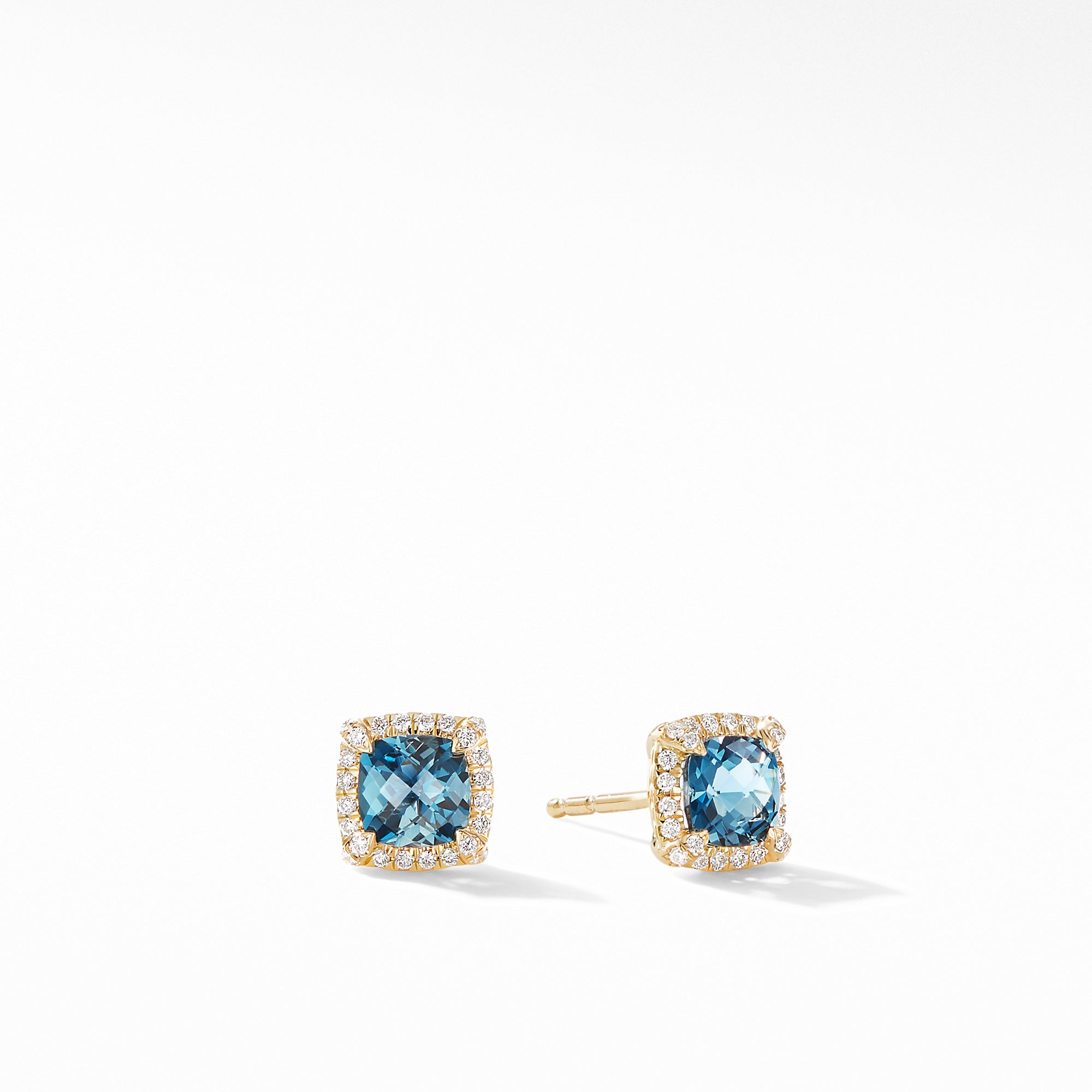 David Yurman Petite Chatelaine Pave Bezel Stud Earrings in 18k Gold with Hampton Blue Topaz- E14986D88AIBDI
