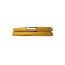Yellow Double Wrap Leather Bracelet (Gold/Yellow)