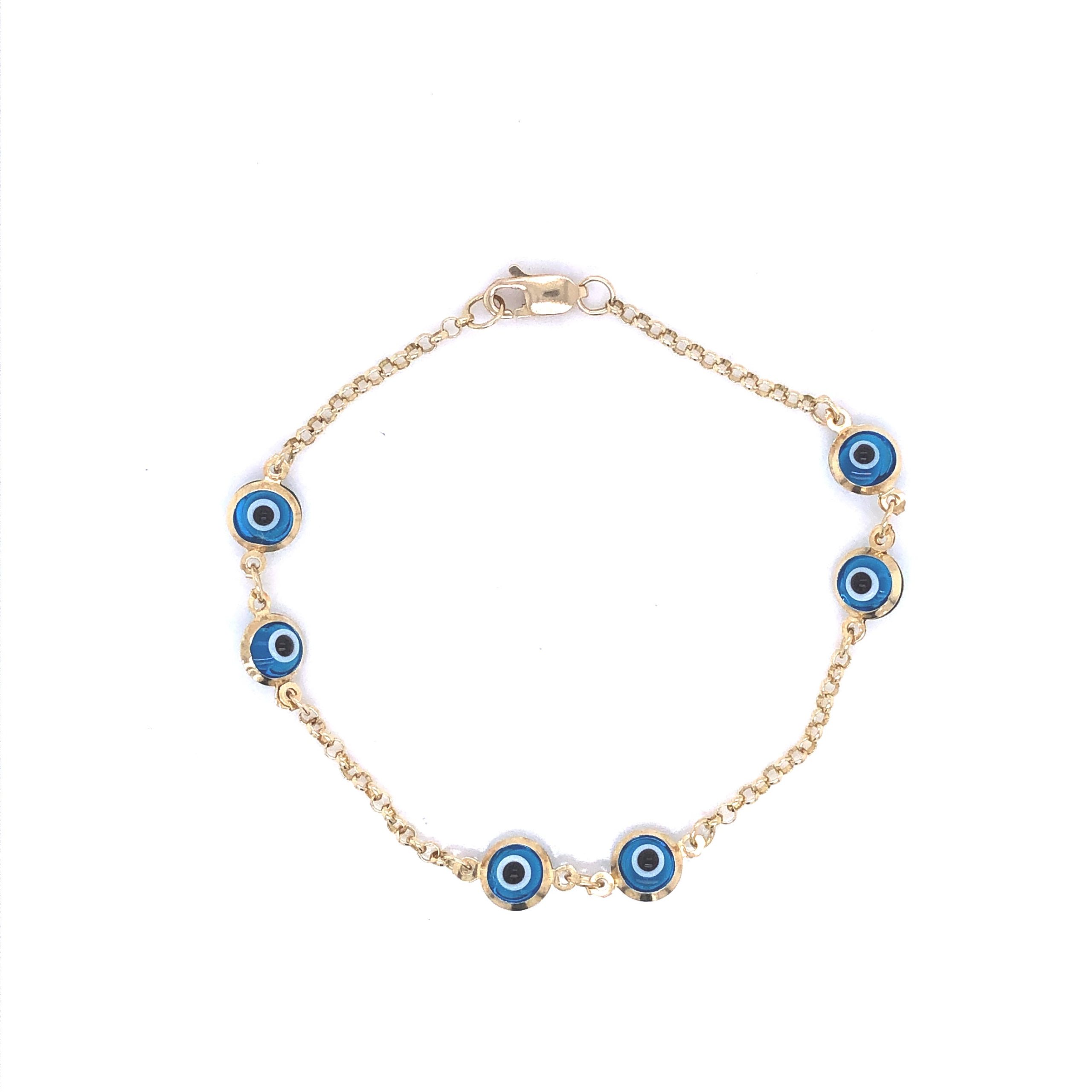 14K Light Blue Evil Eye Gold Bracelet