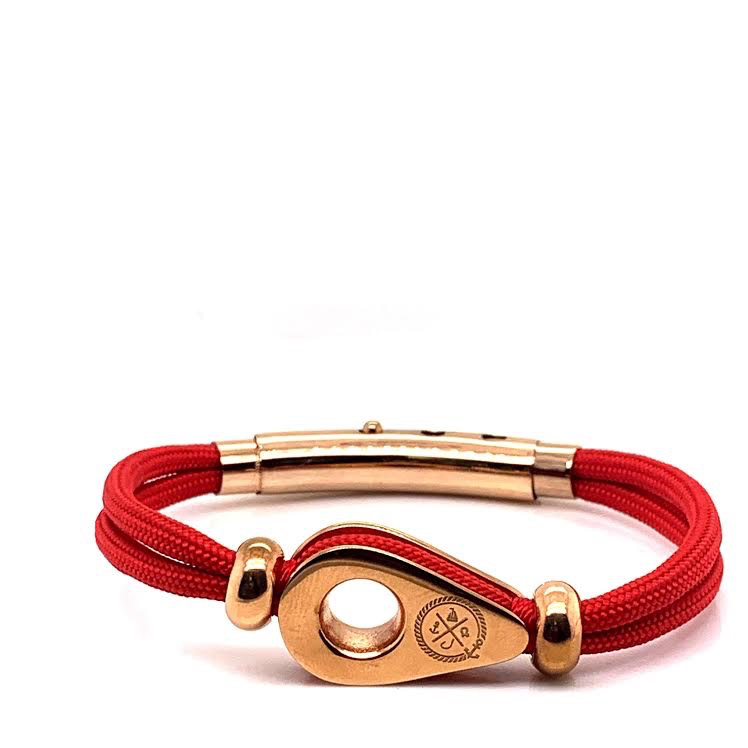 Red Double Cord with Rose-Gold Pulley and Beads Bracelet (Red/Rose-Gold)