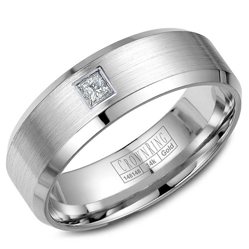 Crown Ring 14k White Gold Wedding Band - WB-9826-M10