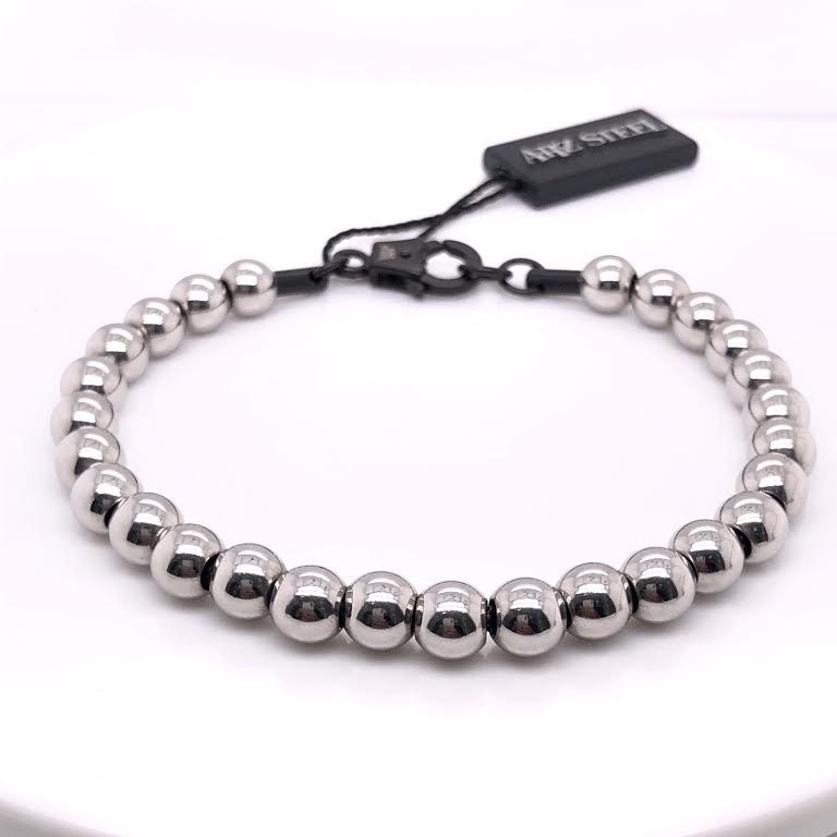 7mm Stainless-Steel Black Chain Bead Bracelet