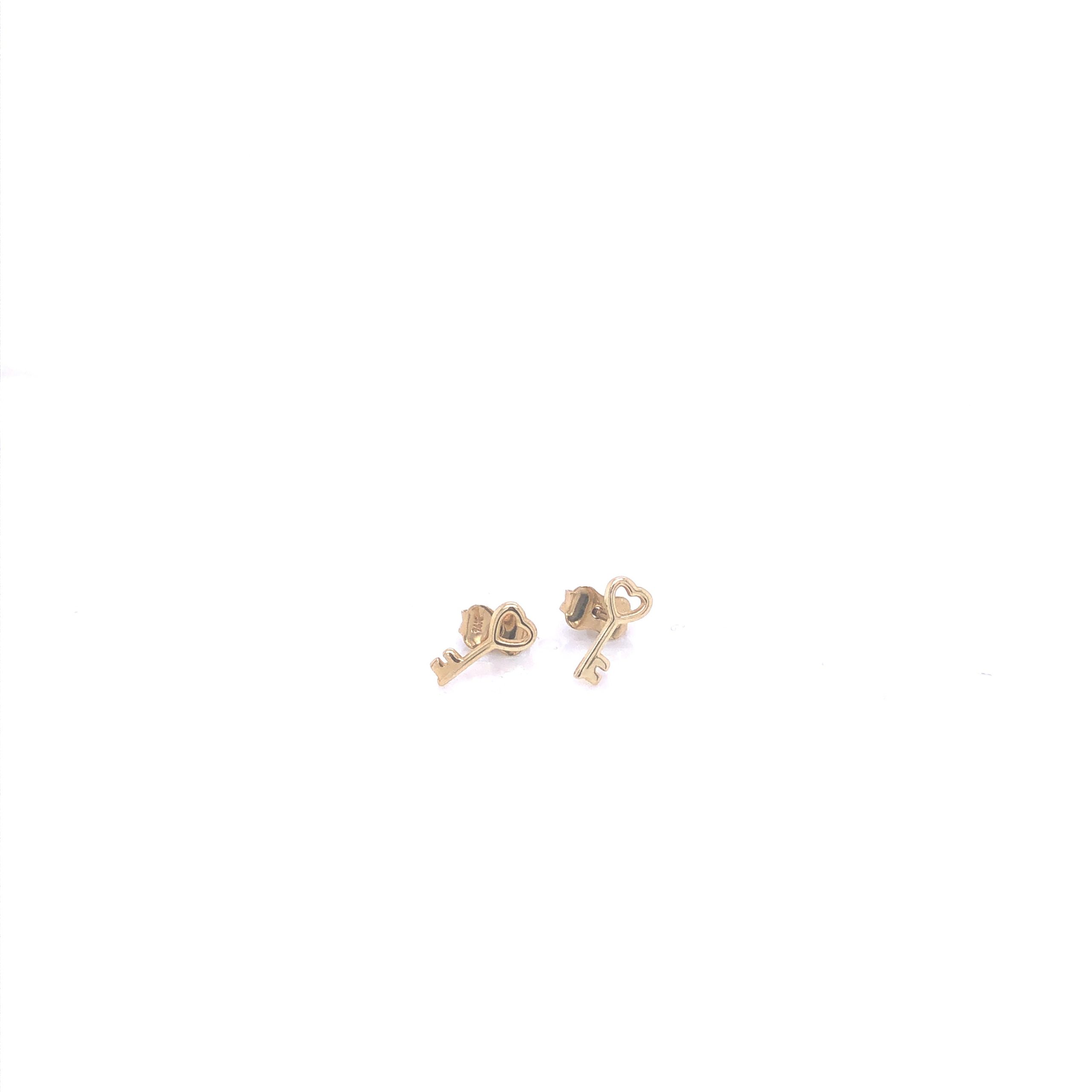 Heart Keys 14k Gold Stud Earrings
