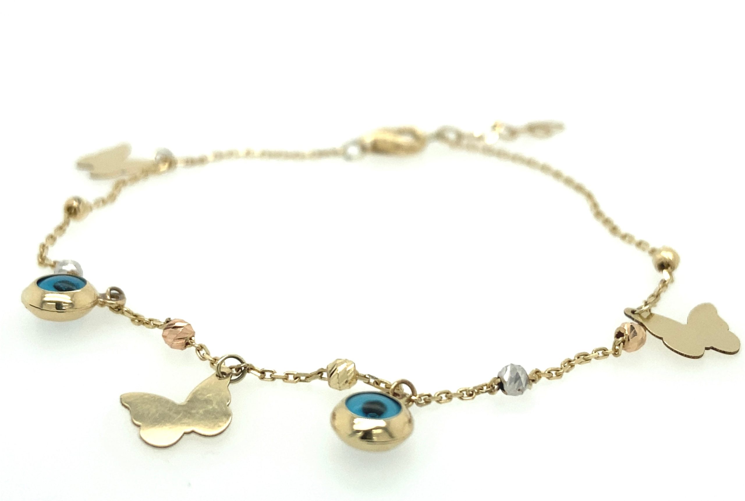 14K Gold Butterfly and Turkish Eye Bracelet