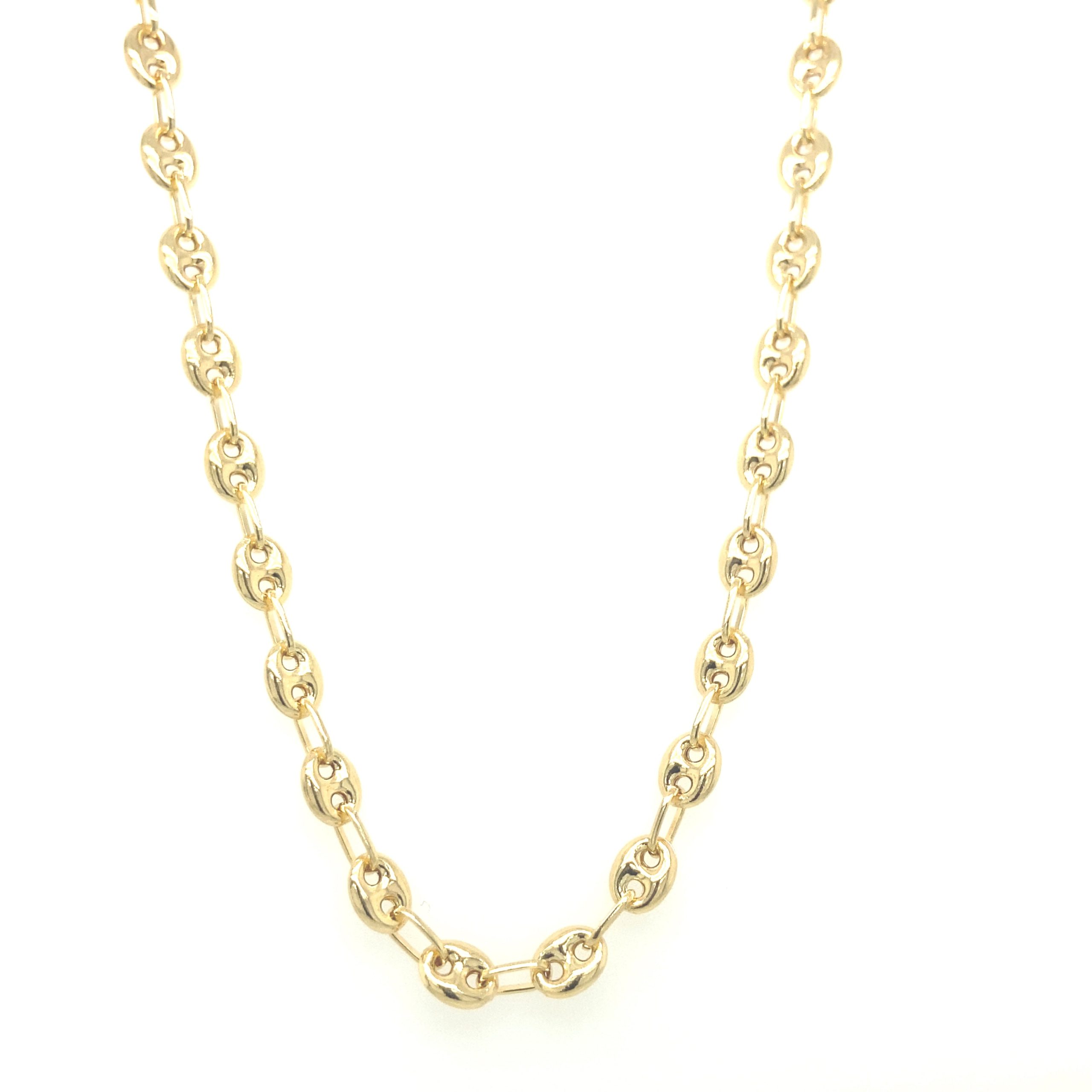 14K Gold Puff Mariner Link Necklace