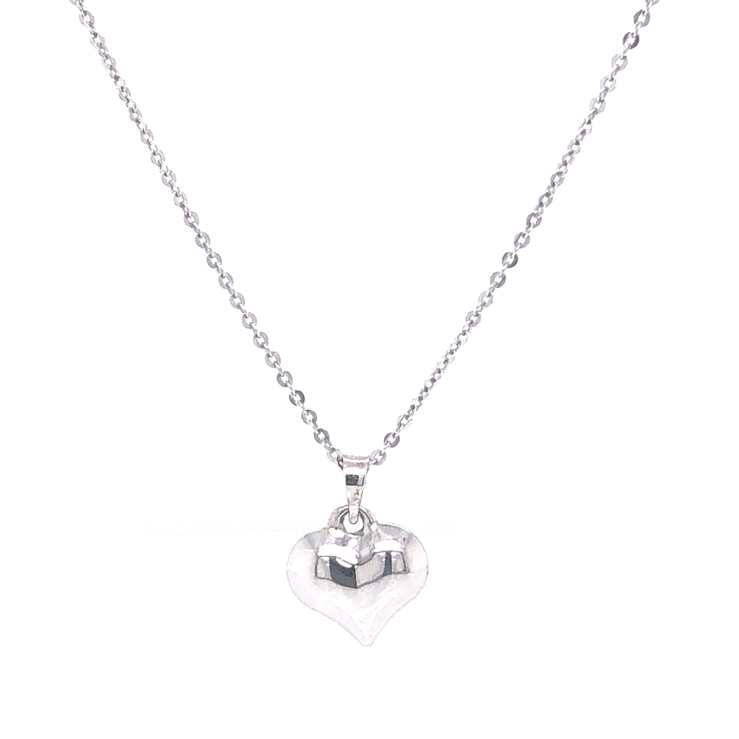 14K Puff Heart White Gold Pendant