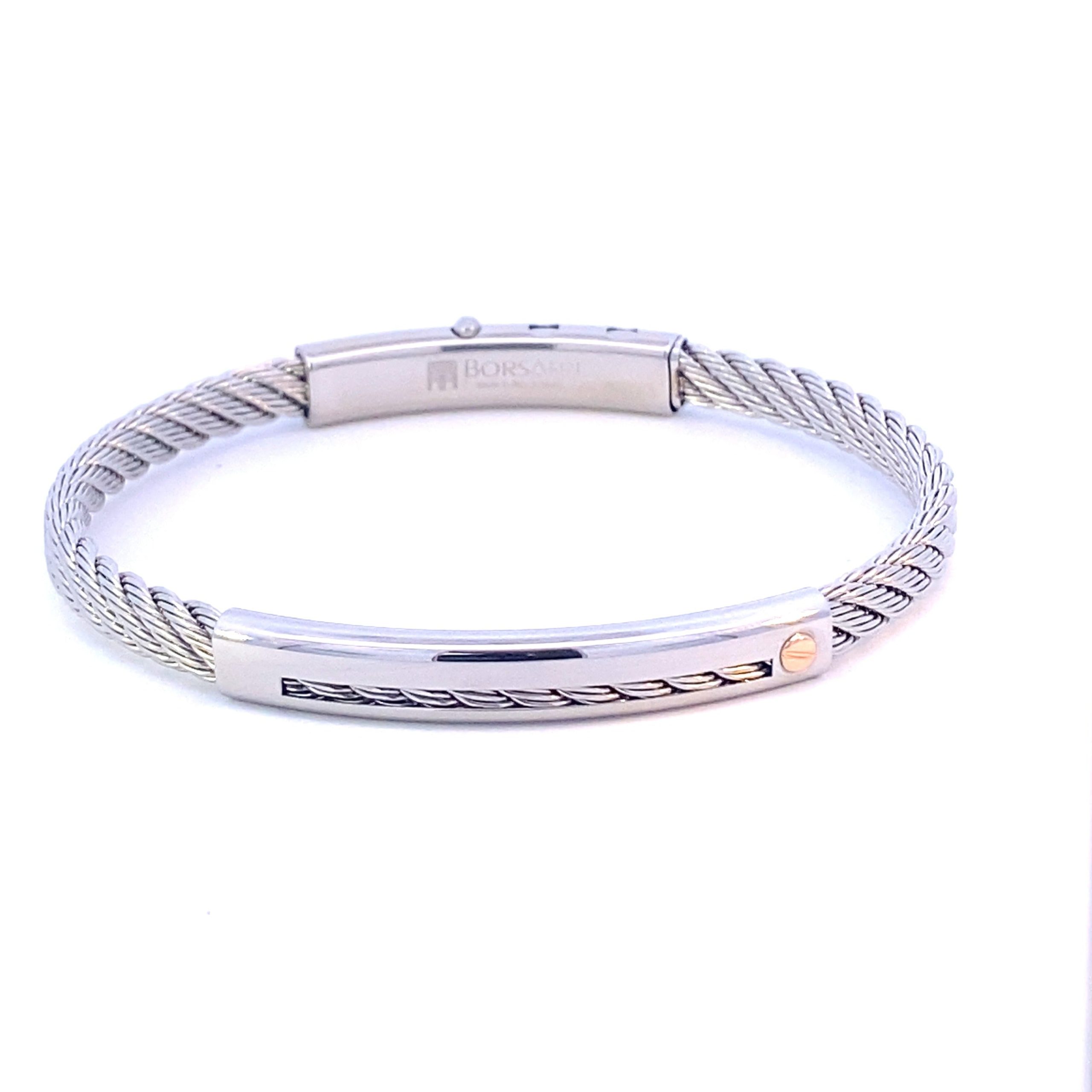 Silver Steel Bangle/18k Rose Gold Screw Element