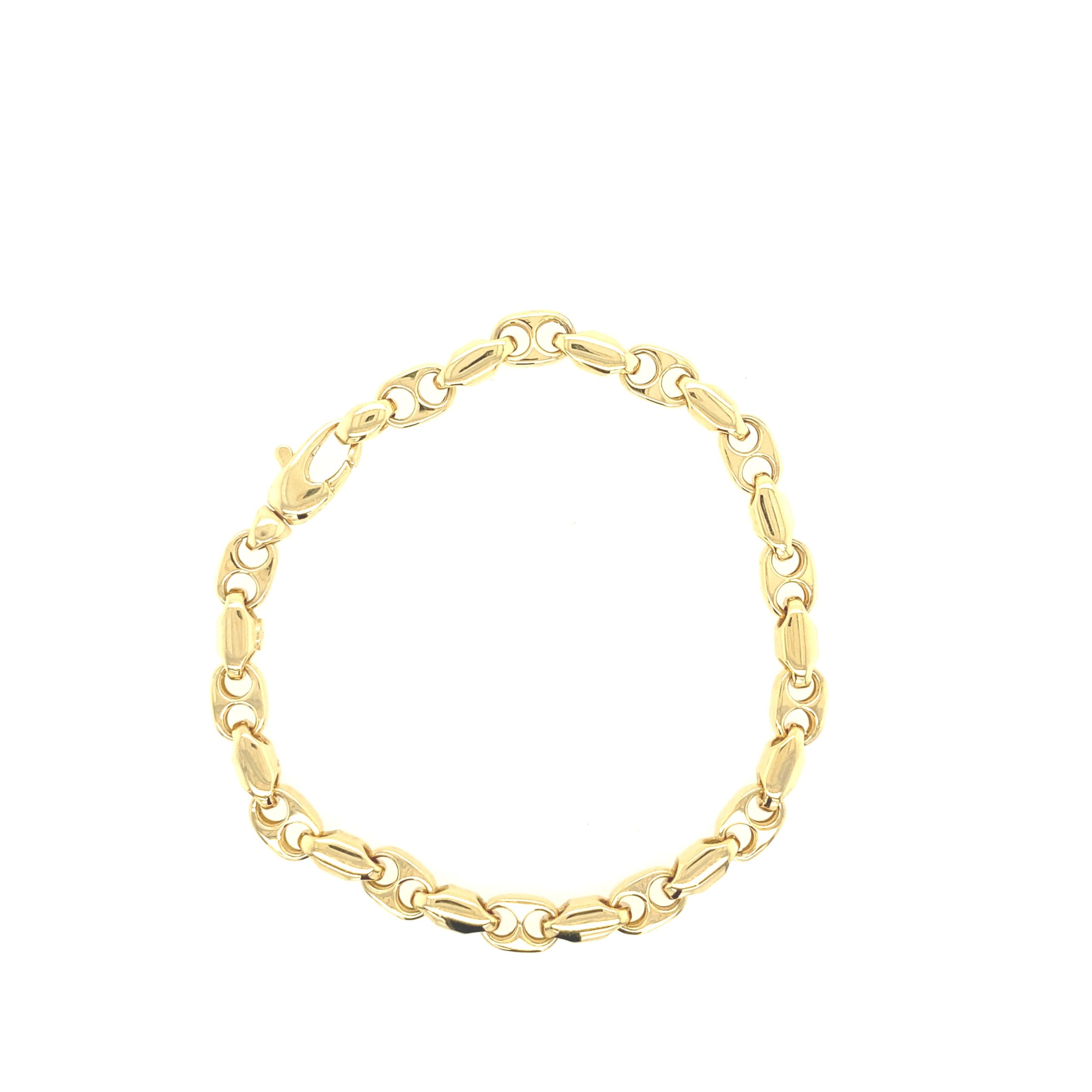 14K Gold Puff Mariner Fancy Link Bracelet