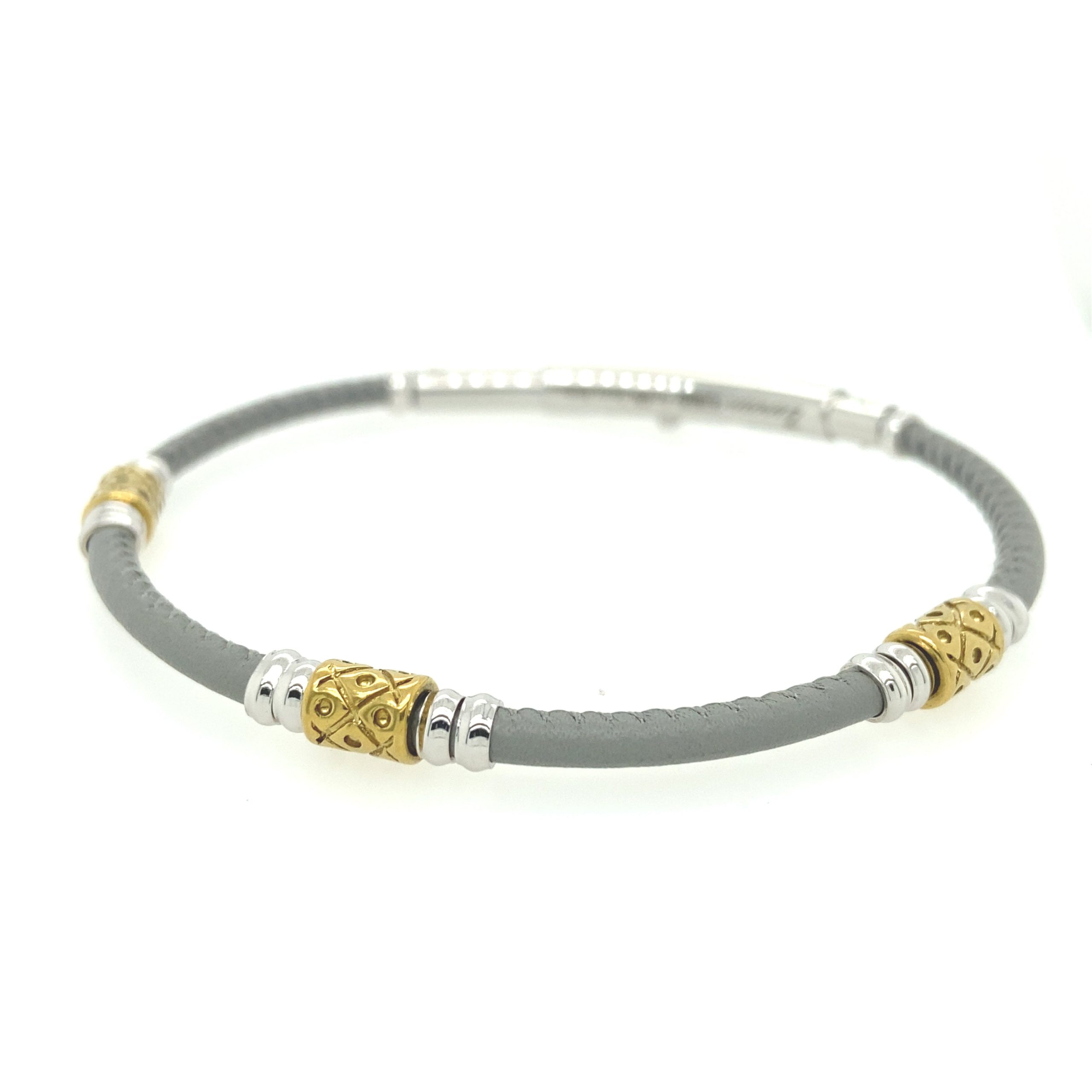 Leather with Gold and Silver Charms Bracelet