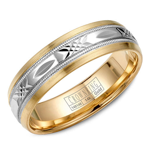 Crown Ring 14k Two Tone Gold Wedding Band - WB-7000-M10