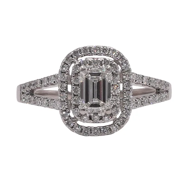.70ctw Emerald Cut Double Halo Ring- Platinum