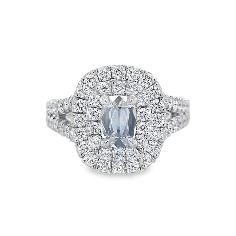 HENRI DAUSSI Double Halo Split Shank Engagement Ring