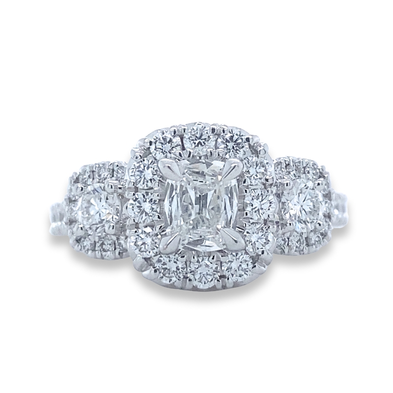 HENRI DAUSSI 3 Stone Halo Engagement Ring