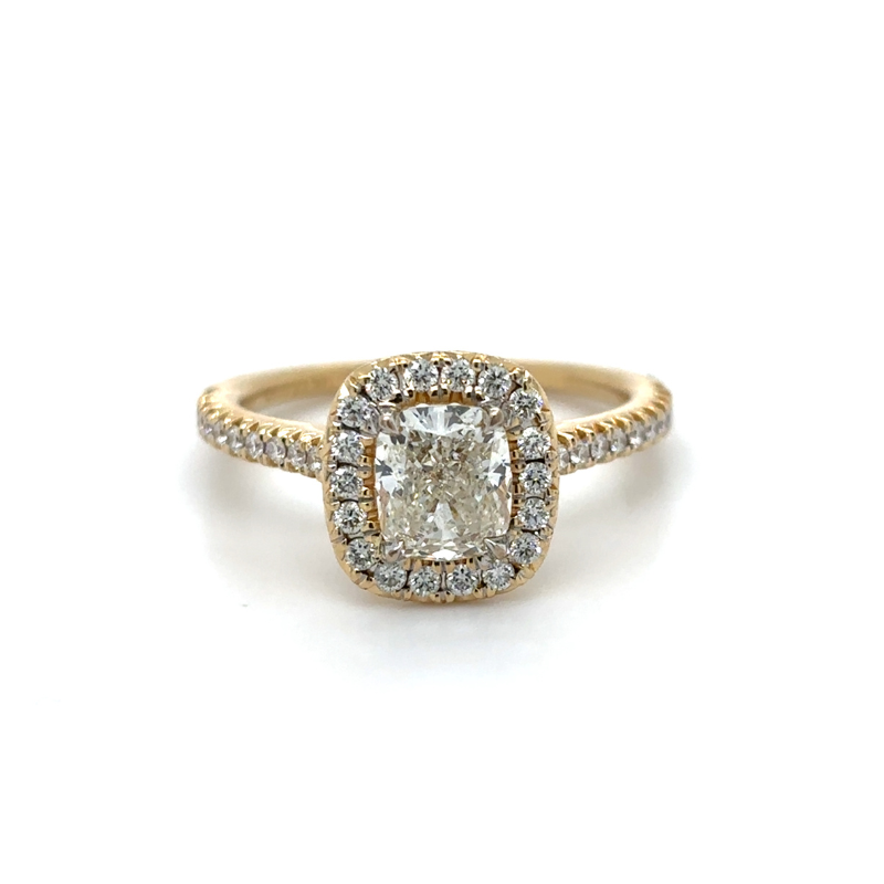HENRI DAUSSI Cushion Cut Diamond Halo Engagement Ring