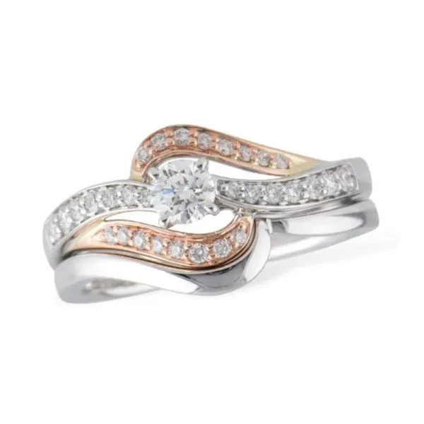 14 Karat White & Rose Gold Natural Diamond Engagement Ring with Wedding Band