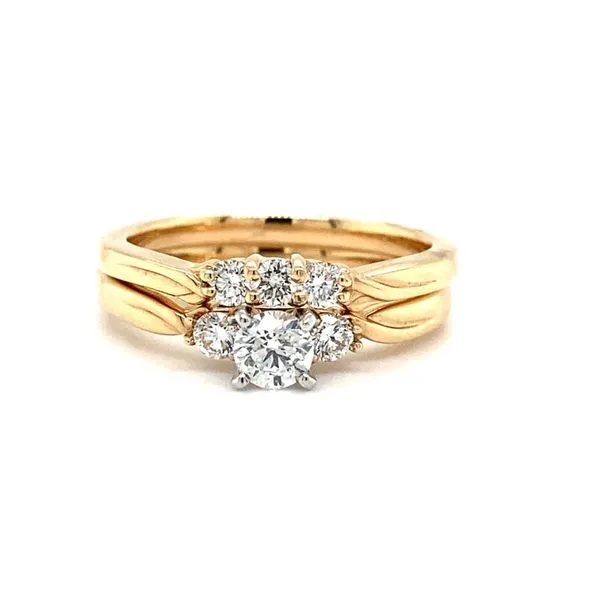 14 Karat Yellow Gold Natural Diamond Engagement Ring and Wedding Band