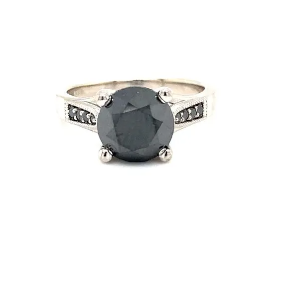 14 Karat White Gold Black Diamond Estate Engagement Ring