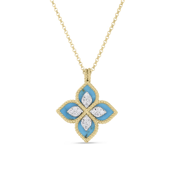 Roberto Coin Venetian Princess Diamond & Turquoise Flower Necklace