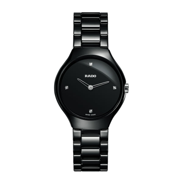 Rado True Thinline Black Dial Black Ceramic Ladies Watch