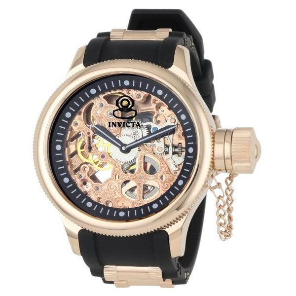 Invicta Men's 1090 Russian Diver Quinotaur Black and Rose-Tone Inserts Polyurethane Watch