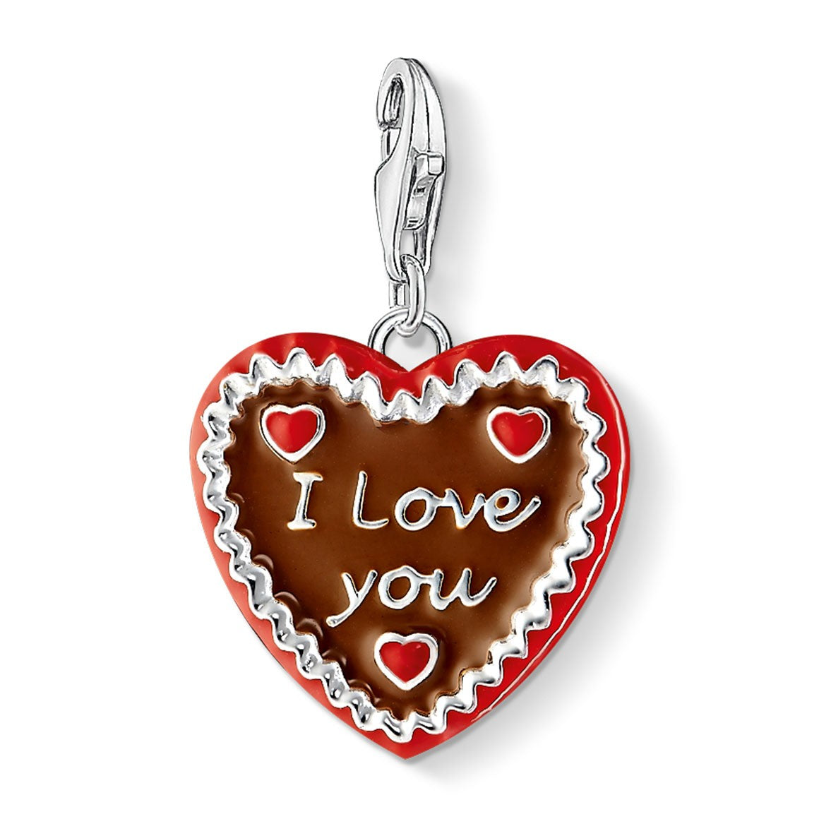 Gingerbread Heart "I Love You" Charm (Silver/Red/Brown)