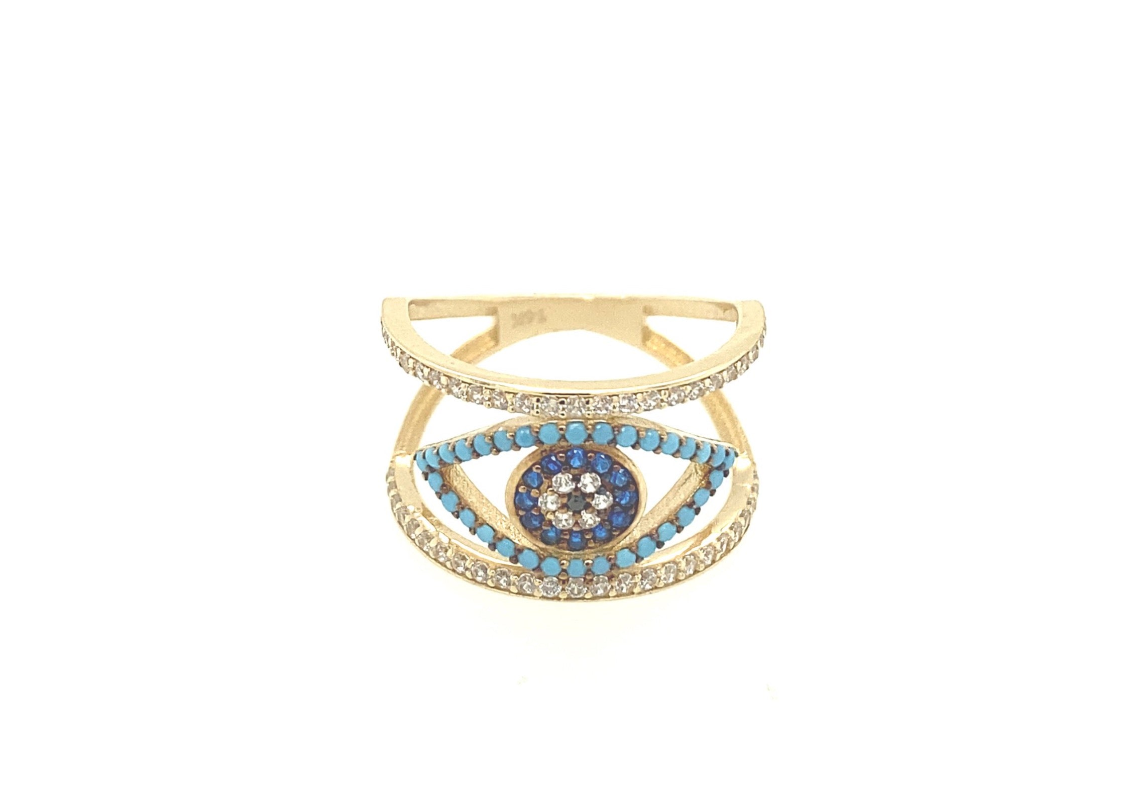 14K Gold Evil Eye Blue