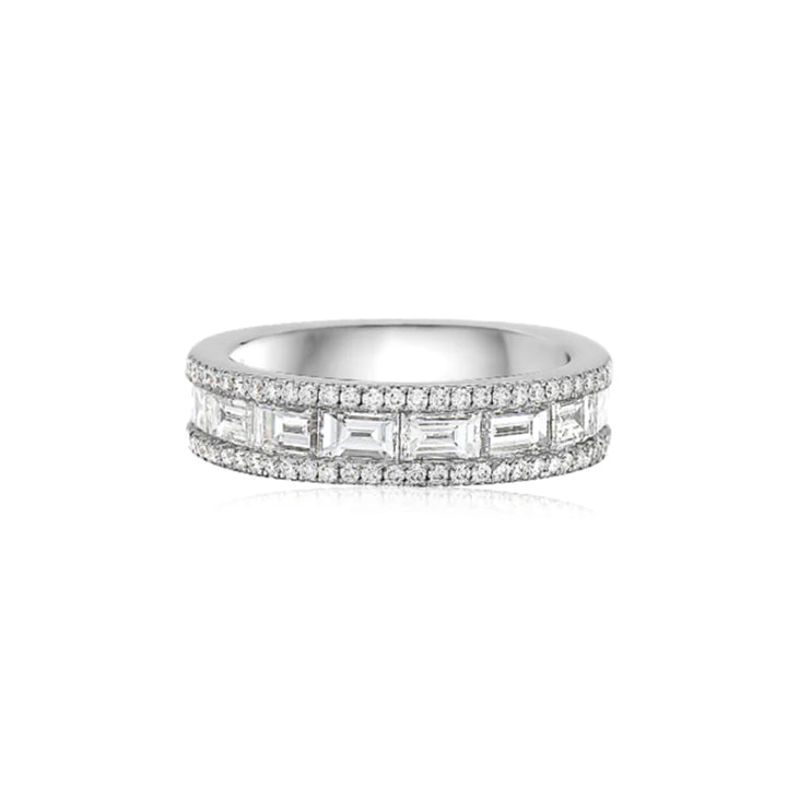 Charles Krypell 18K White Gold Baguette and Round Diamond Ring- 3-9401-WBGD