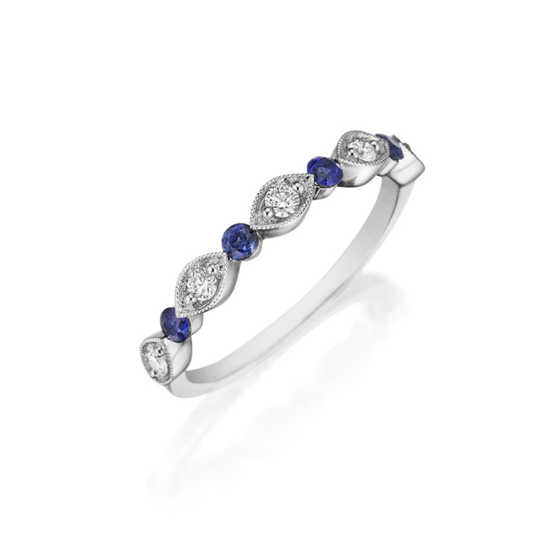 HENRI DAUSSI Scalloped Diamond & Sapphire Wedding Band