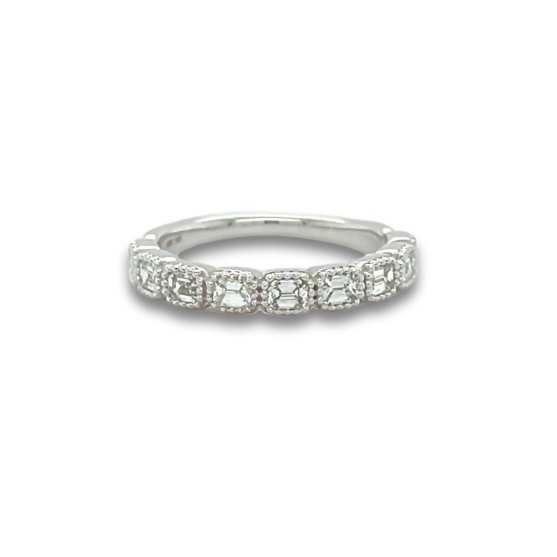 Milgrain Emerald Cut Diamond Wedding Band