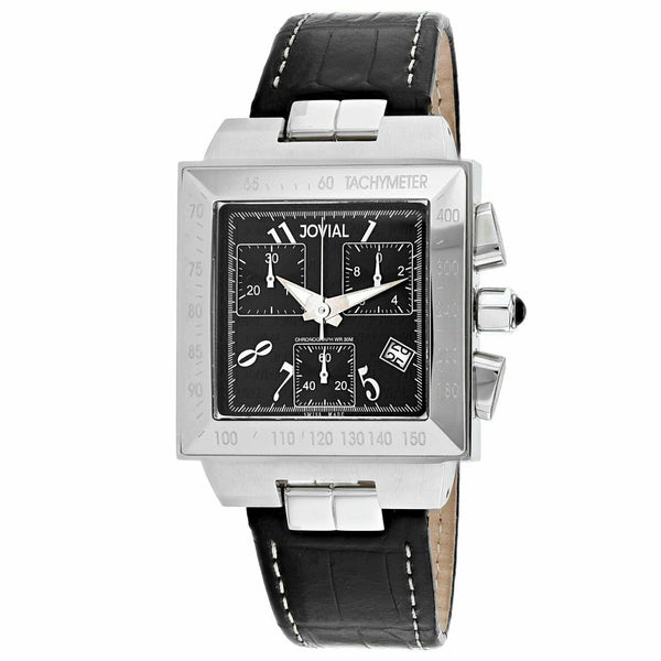 Jovial Men's 11065-GSLC-04 Classic Chronograph Black Leather Watch