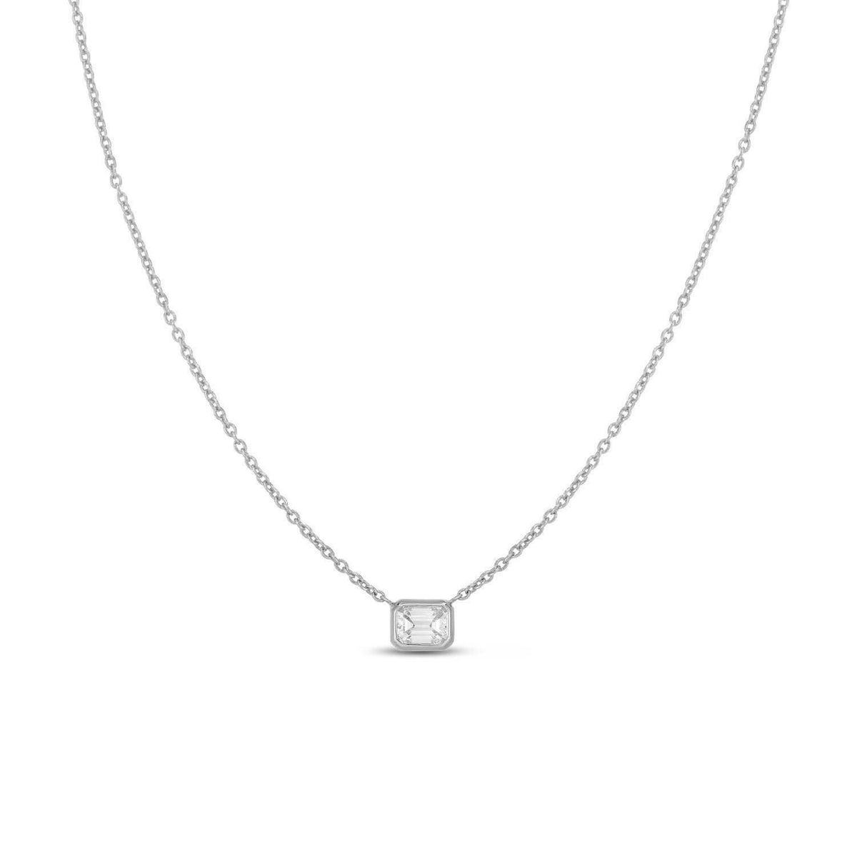 18K WHITE GOLD EMERALD CUT DIAMOND NECKLACE