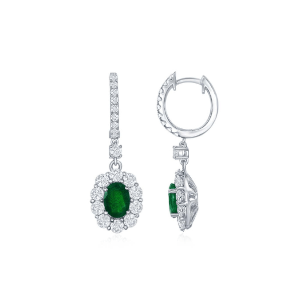 Moyer Collection 18KW Gold 1.33ctw Emerald & Diamond Halo Earrings - E10214-WGE-14