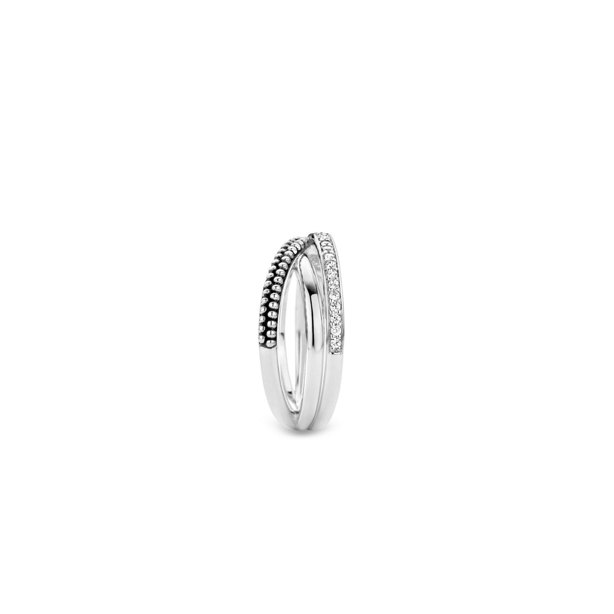 Tisento Milano Sterling Silver rhodium plated Zirconia whiteRing Finger Size 7