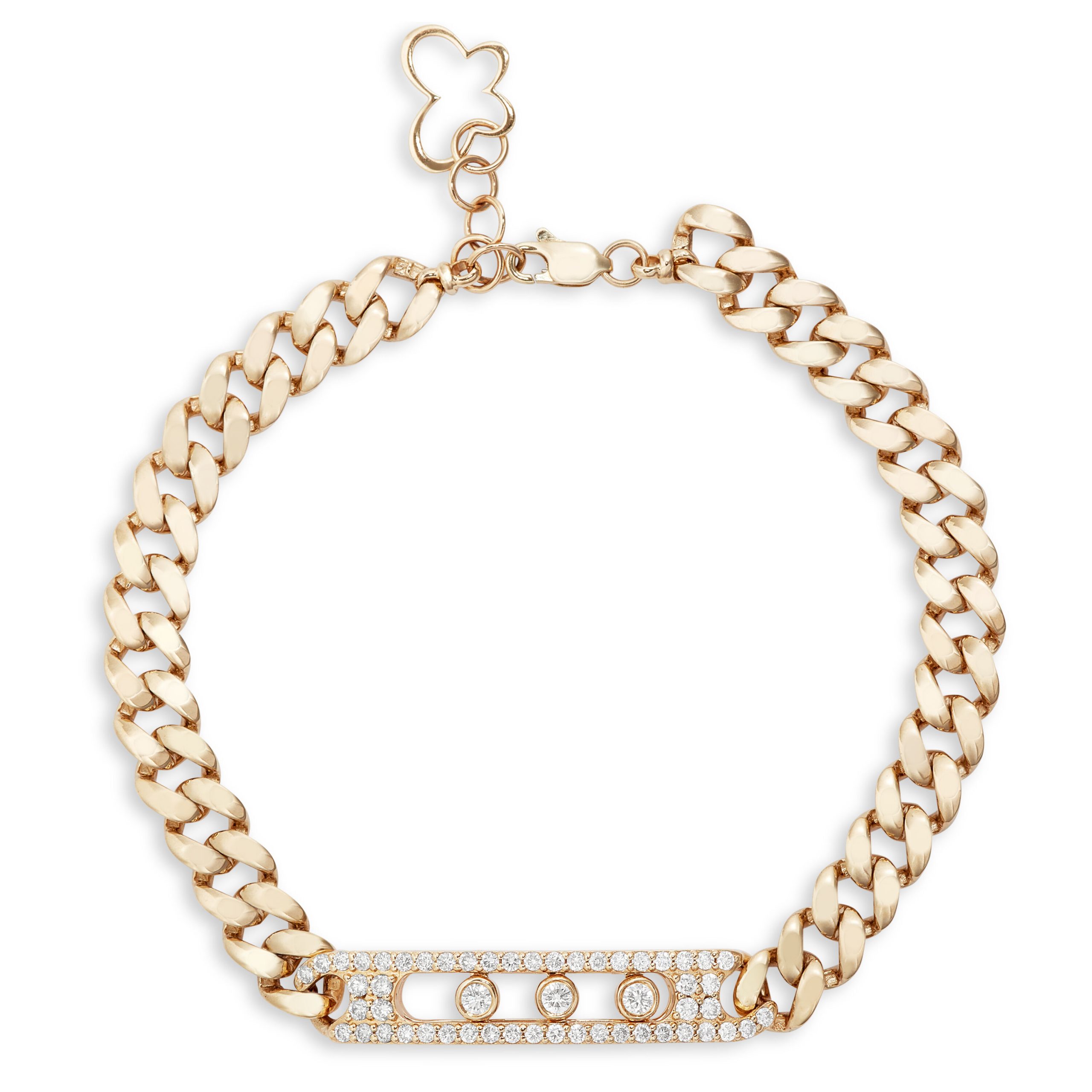 Diamond ID Curb Link Bracelet, 14K Yellow Gold