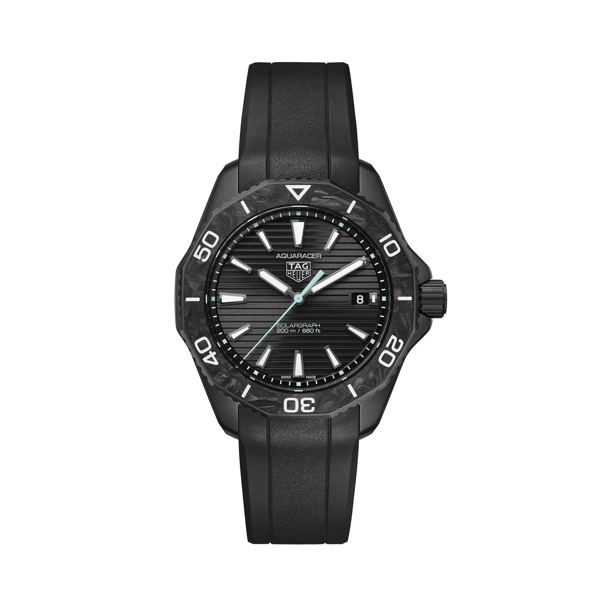 TAG Heuer Aquaracer Professional 200 Solargraph Watch Steel Black Case Black Dial, 40mm