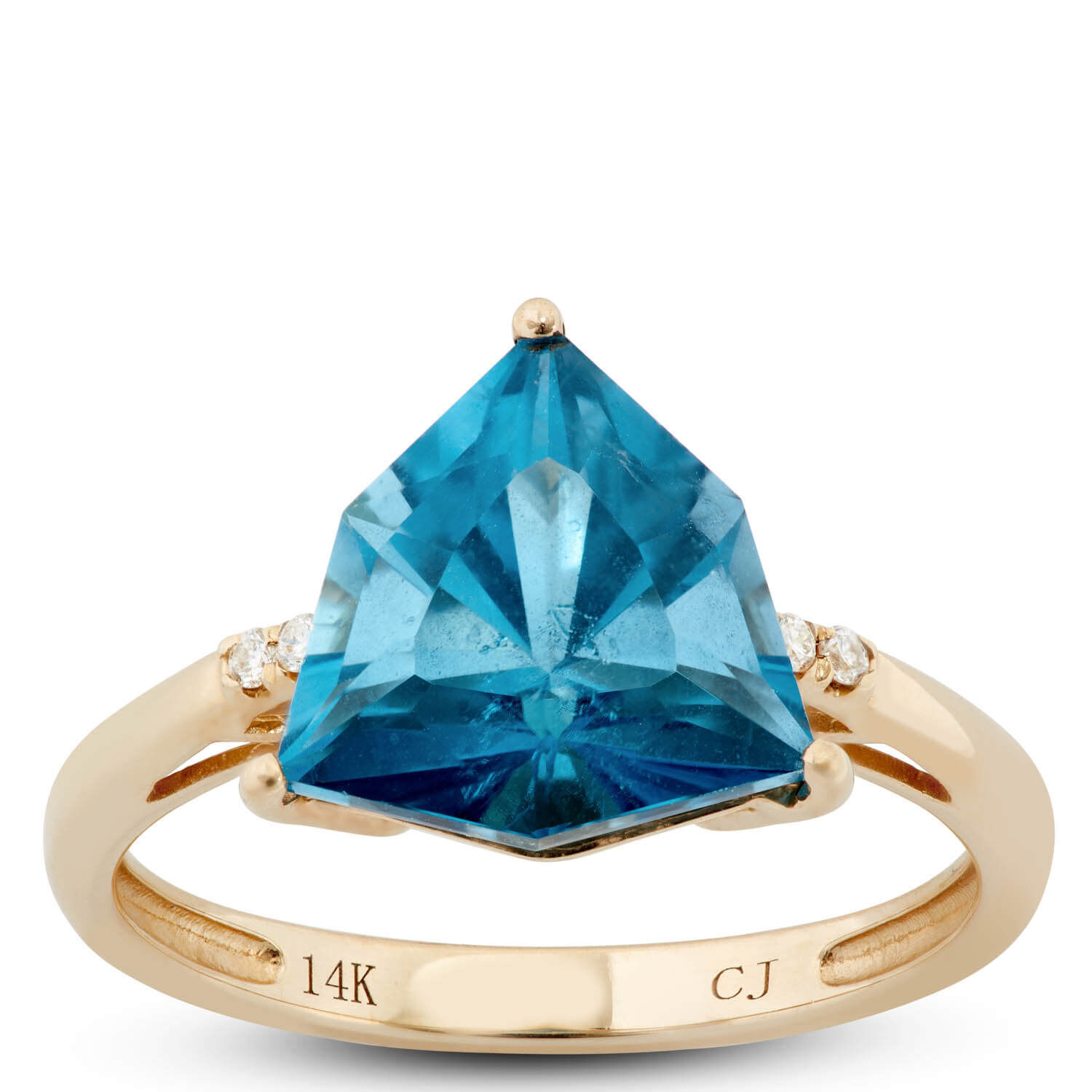 Trillion Cut Blue Topaz & Diamond Ring, 14K Yellow Gold