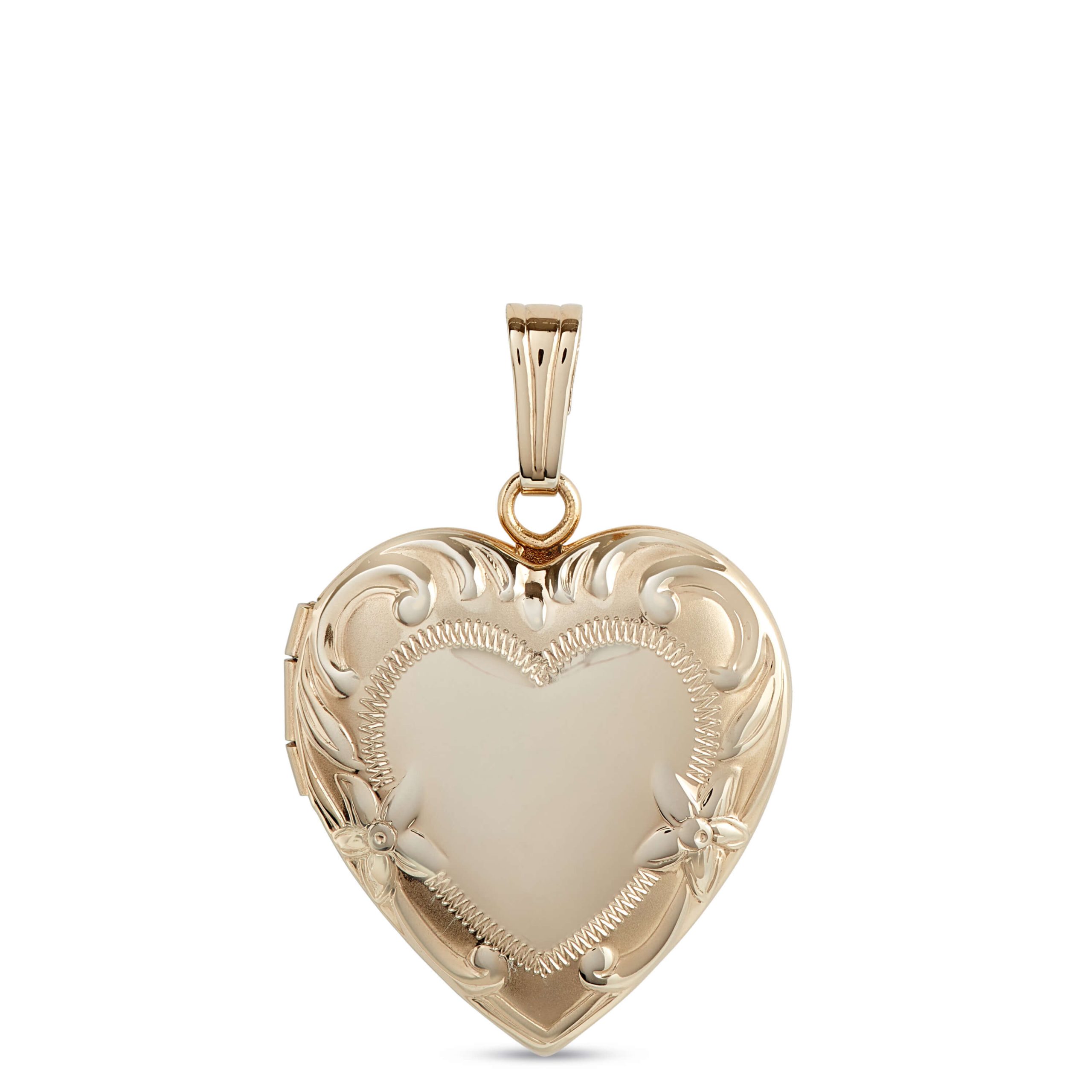 Hand Engraved Heart-Shaped Locket, 14K Yellow Gold