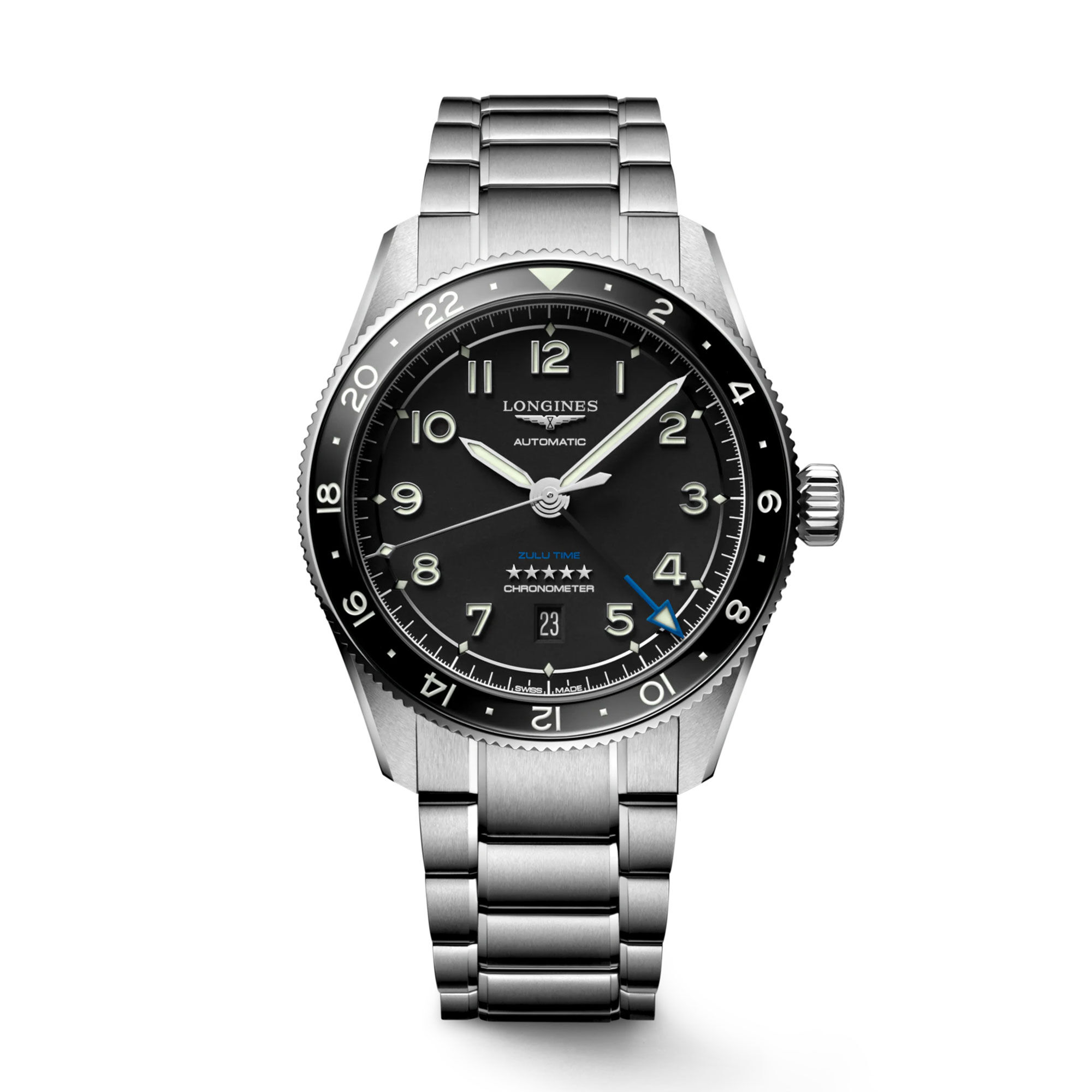 Longines Spirit Zulu Time Watch Black Dial, 42mm