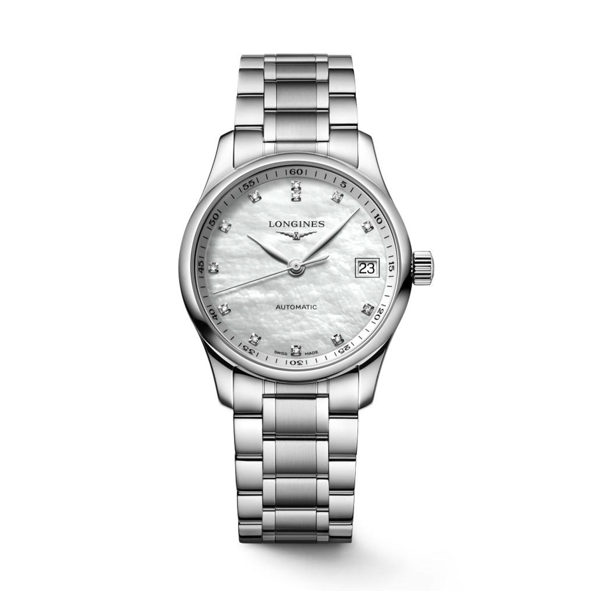 Longines Master Mother Of Pearl Diamond Indexes Dial Watch, 34 mm