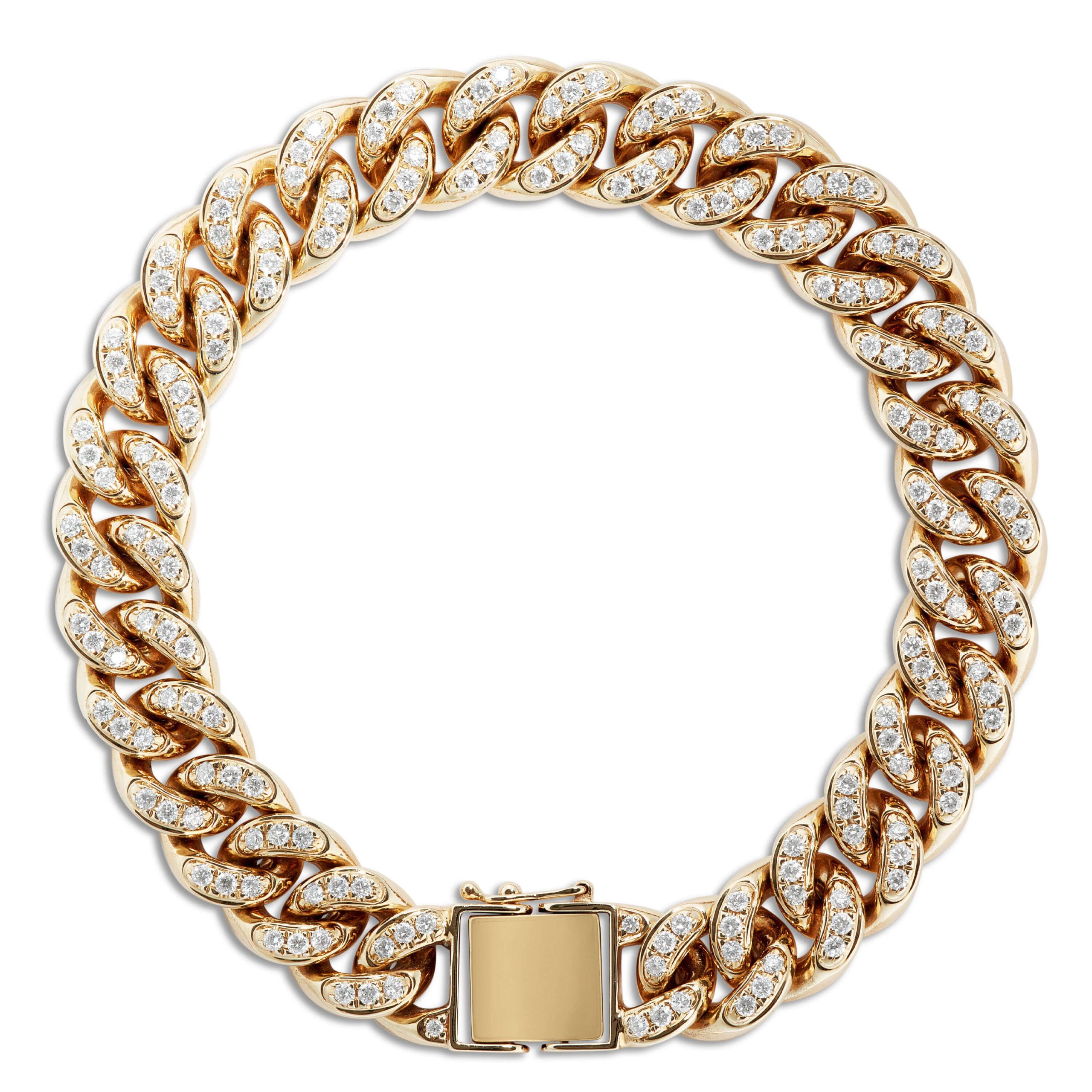 Cuban Link Diamond Bracelet, 14K Yellow Gold
