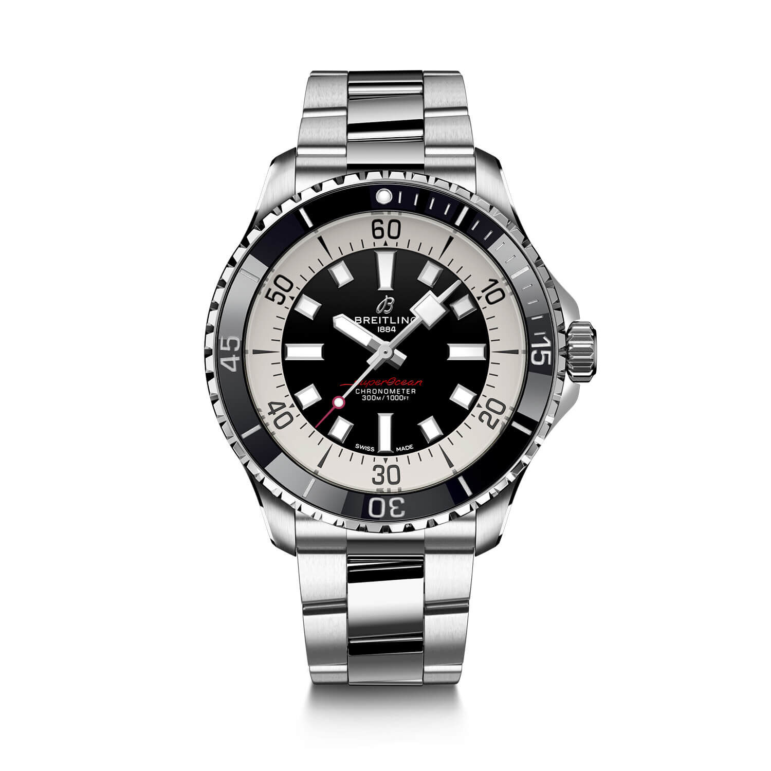 Breitling Superocean Automatic 44 Watch Steel Case Black Dial Steel Bracelet, 44mm