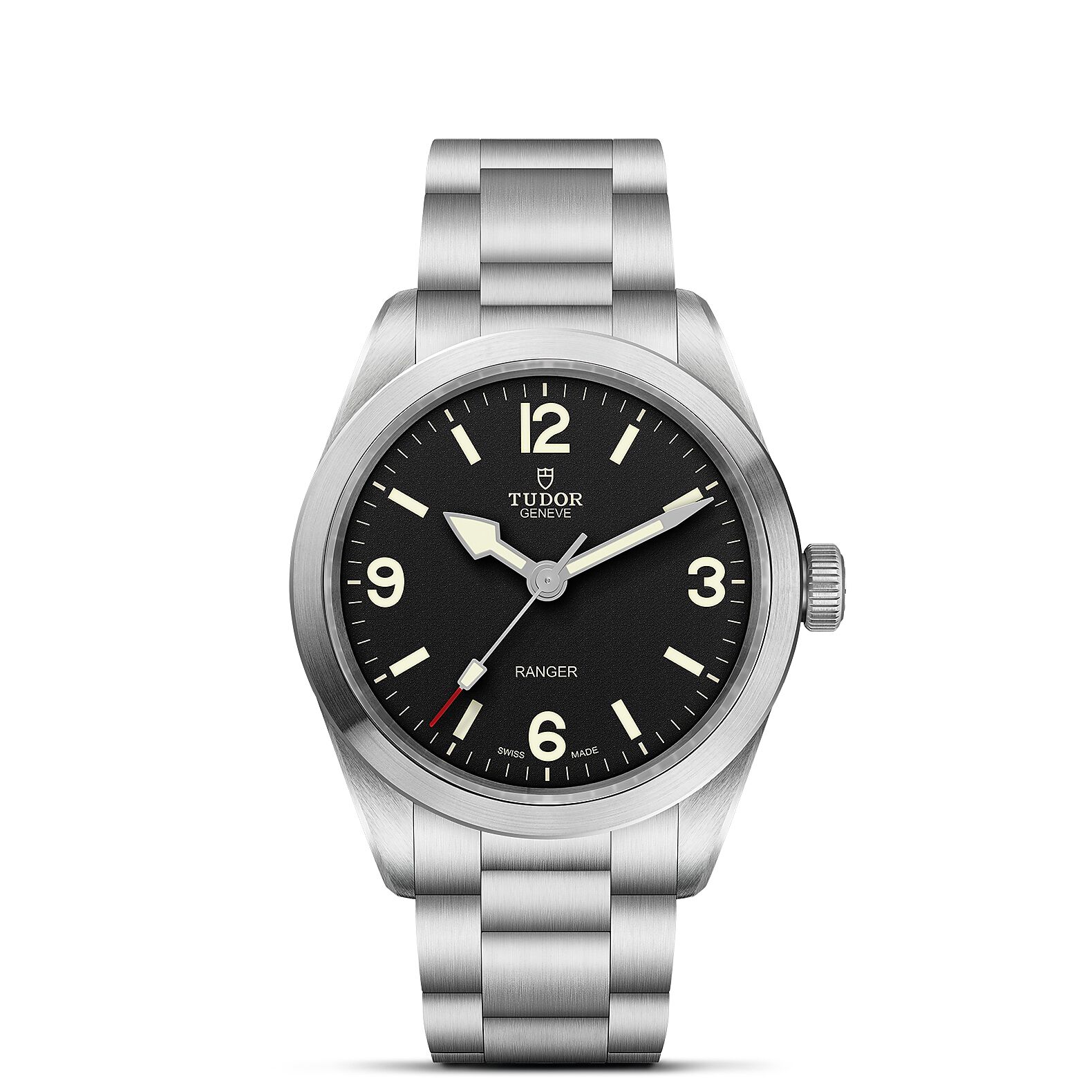 TUDOR Ranger Steel Bracelet Black Dial Watch, 39mm