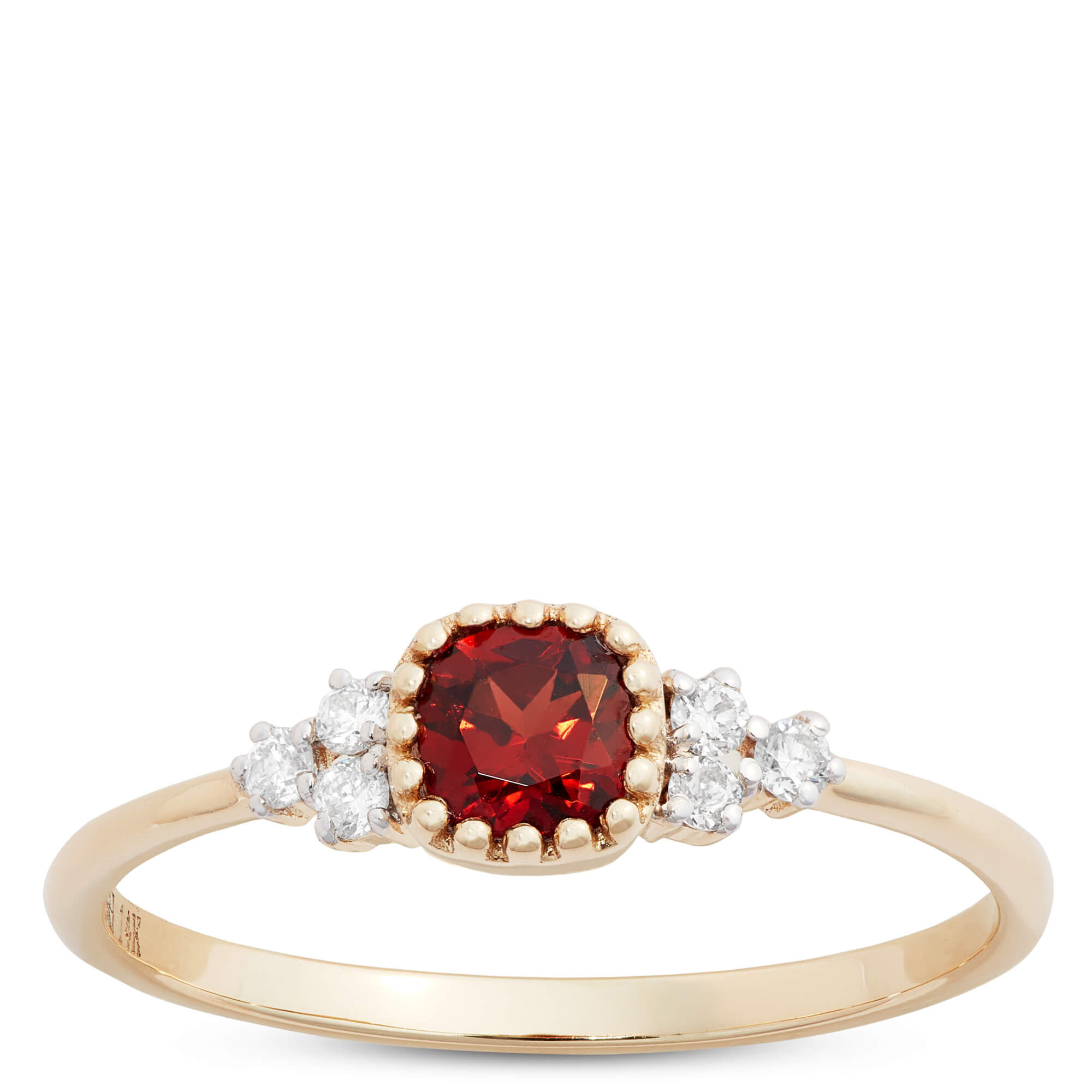 Cushion Cut Garnet and Diamond Ring, 14K Yellow Gold