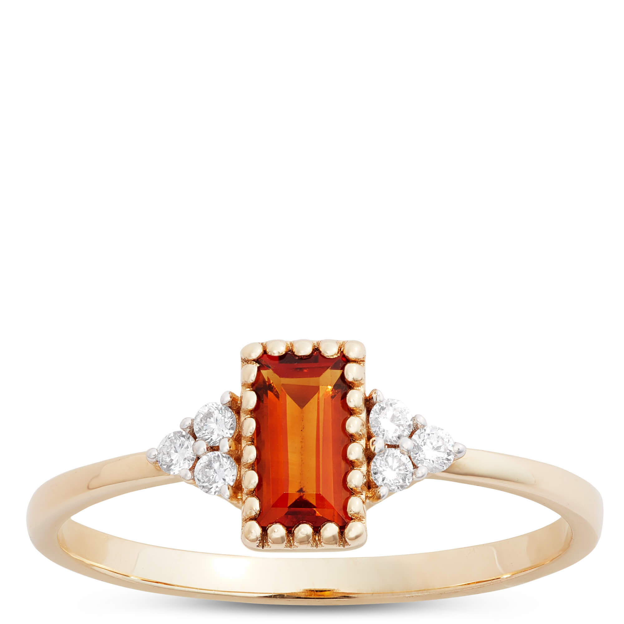 Emerald Cut Citrine and Diamond Ring, 14K Yellow Gold