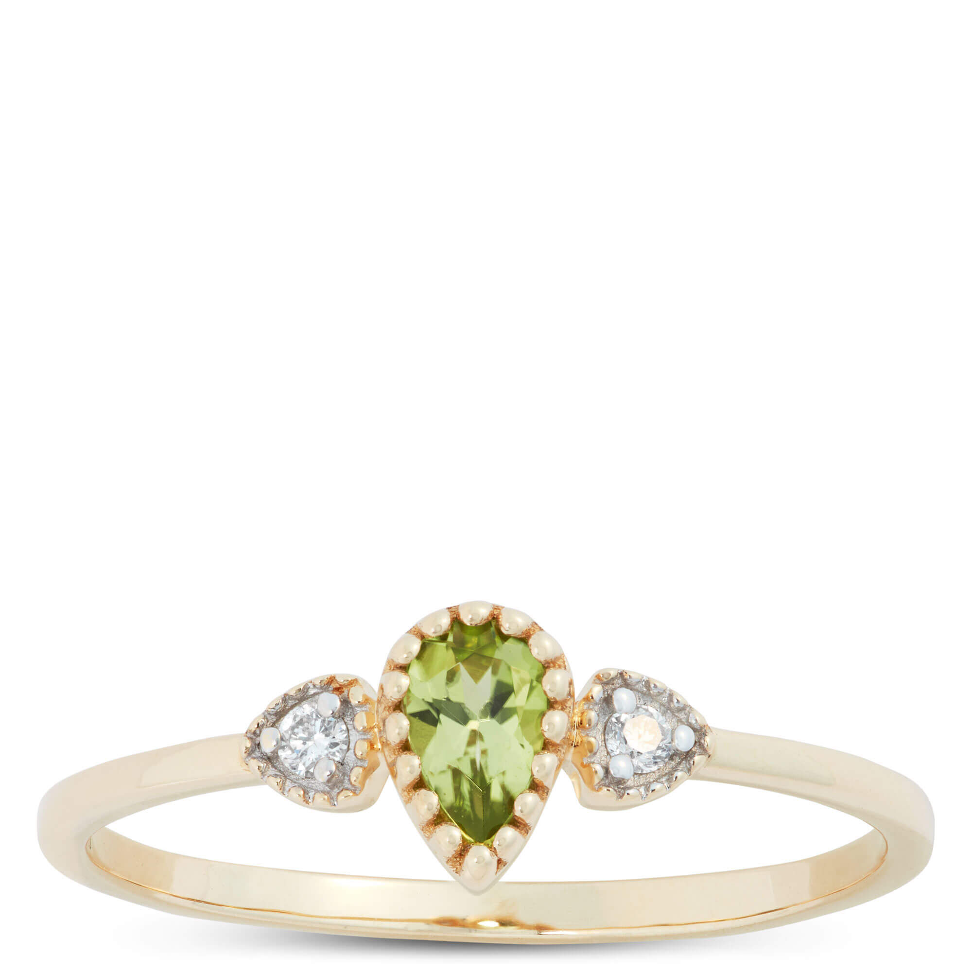 Pear Shaped Peridot and Diamond Ring, 14K Yellow Gold