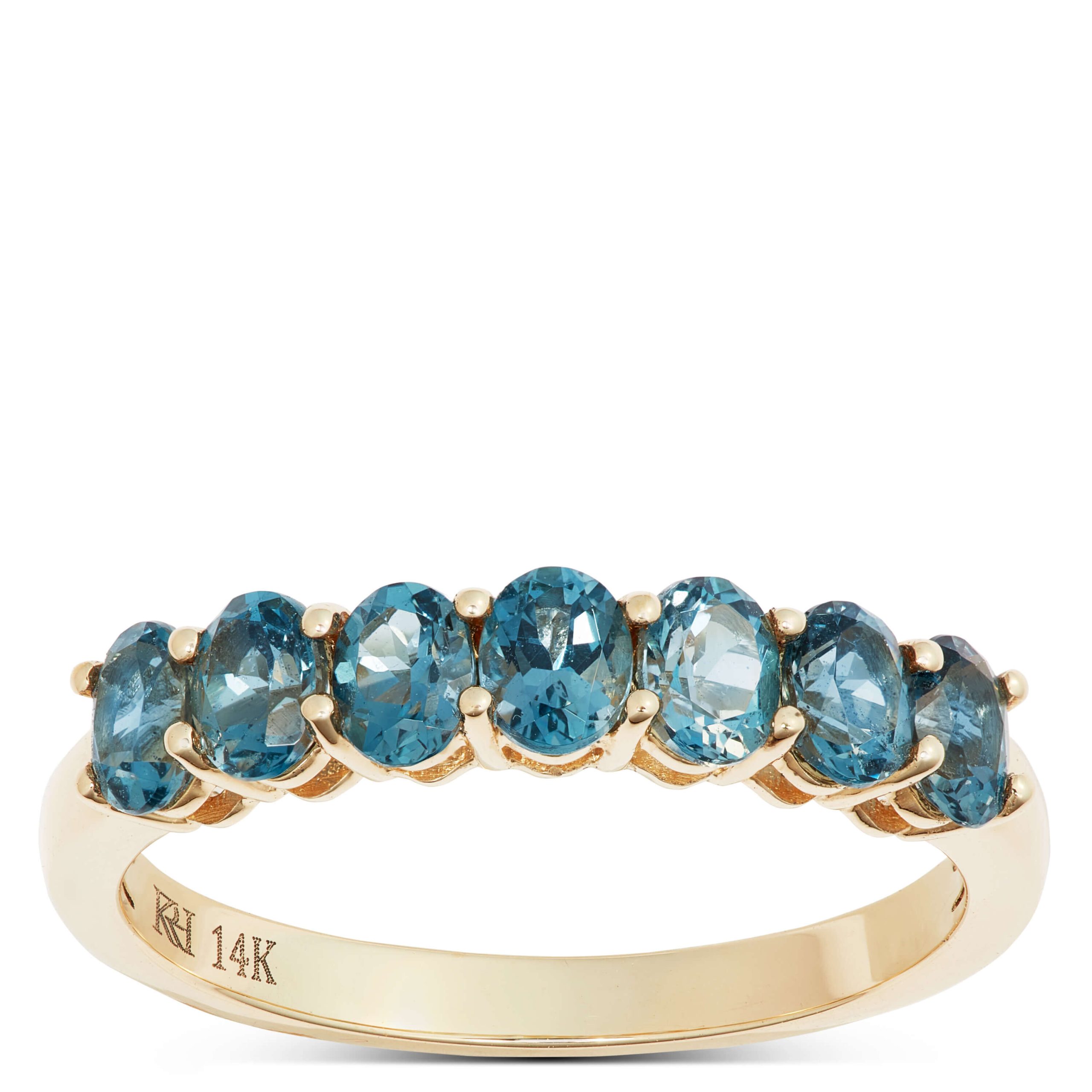 7 Oval Blue Topaz Ring, 14K Yellow Gold