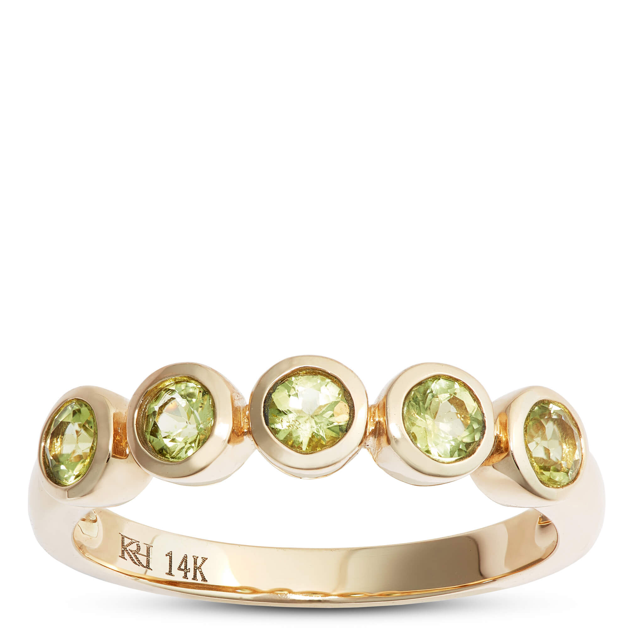 5 Stone Peridot Ring, 14K Yellow Gold
