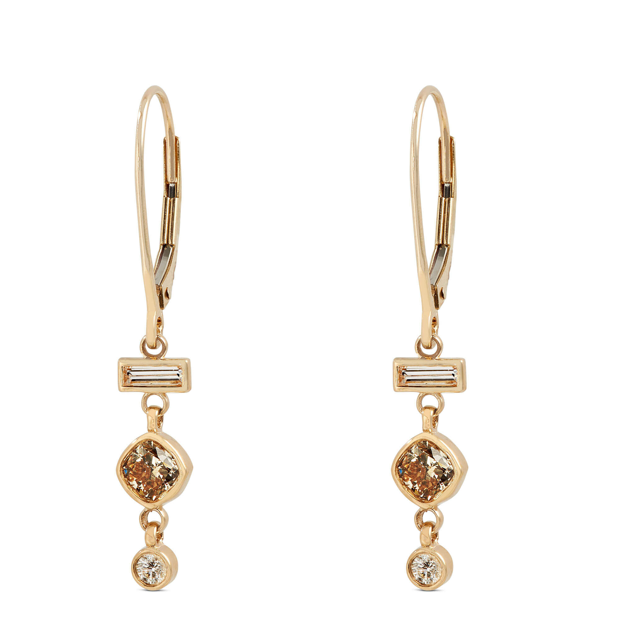 Mix Shape Natural Brown Diamond Earrings, 14K Yellow Gold