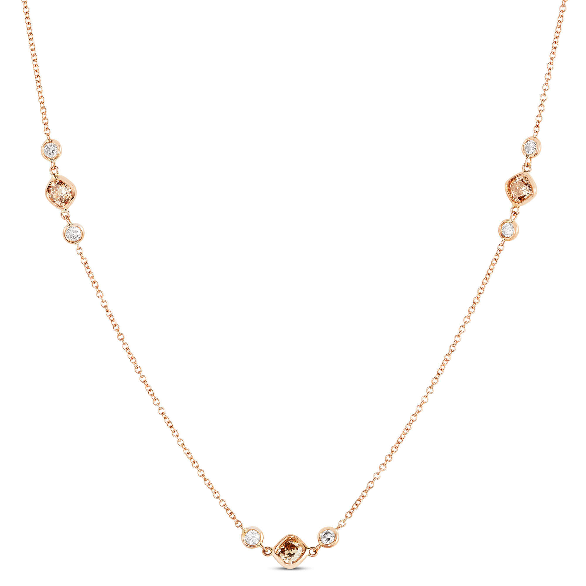 Cushion Cut Natural Brown Diamond Necklace, 14K Rose Gold